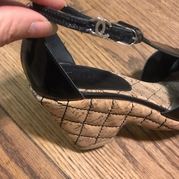 Authentic CHANEL Quilted Cork Mary Jane Wedges - Picture 5 of 8